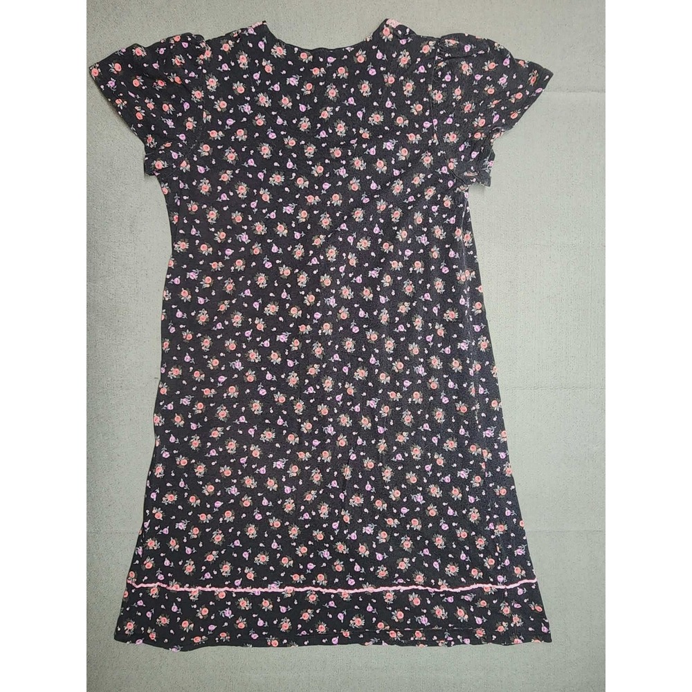 Simply Basic Womens Floral Cotton Nightgown Black Pink Lace Trim SZ L 12-14